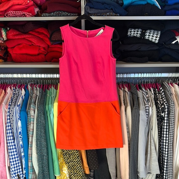 Loft pink and orange colorblock sleeveless sheath dress size 0 NWT - Picture 1 of 3